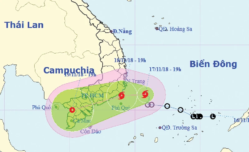 Bão số 8 hướng thẳng vào Nam bộ