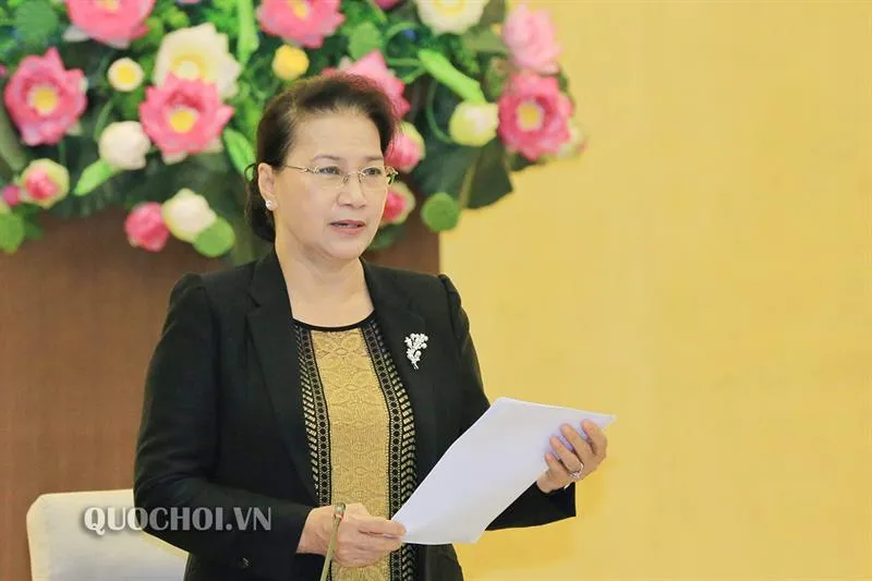  Chủ tịch Quốc hội Nguyễn Thị Kim Ngân phát biểu tại Hội nghị liên tịch thường niên phối hợp công tác giữa Ủy ban Thường vụ Quốc hội và Đoàn Chủ tịch Ủy ban Trung ương MTTQ Việt Nam. Ảnh: quochoi