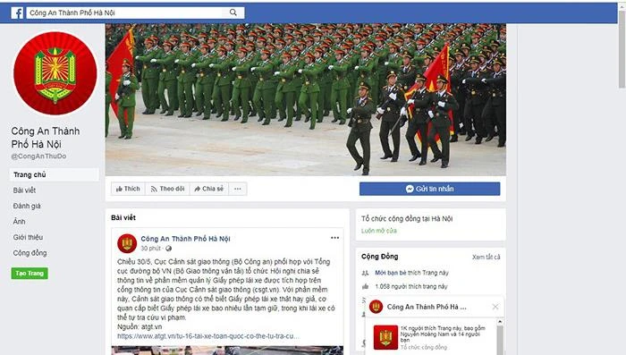 Fanpage chính thức của CATP Hà Nội có địa chỉ www.facebook.com/CongAnThuDo