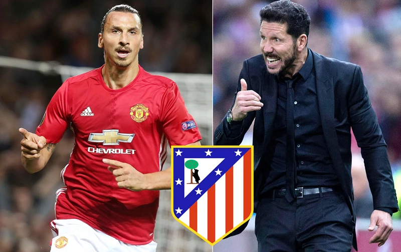 HLV Simeone (phải) và Atletico đang mơ sở hữu Ibrahimovic.