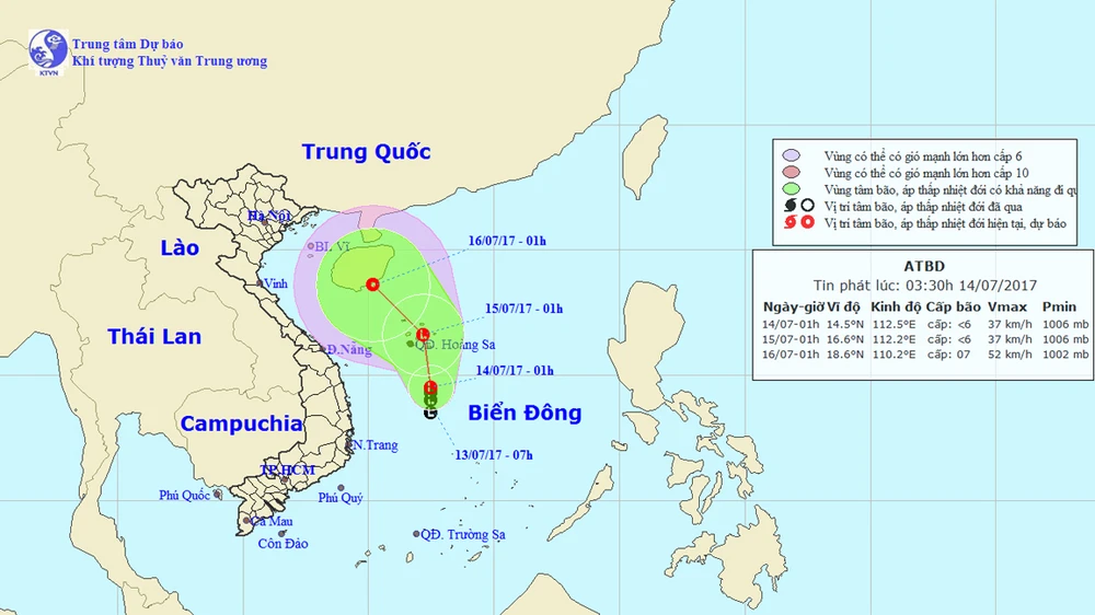 Hiện tại áp thấp hướng về khu vực phía Nam vùng biển quần đảo Hoàng Sa