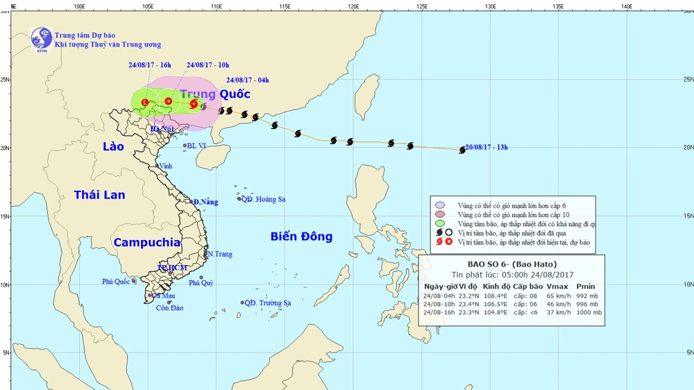 Đường đi và vị trí cơn bão Hato (nguồn: TTKTTVQG)
