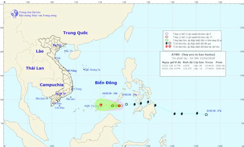 Đường đi và vị trí cơn bão. Ảnh: Trung tâm DBKTTV TƯ