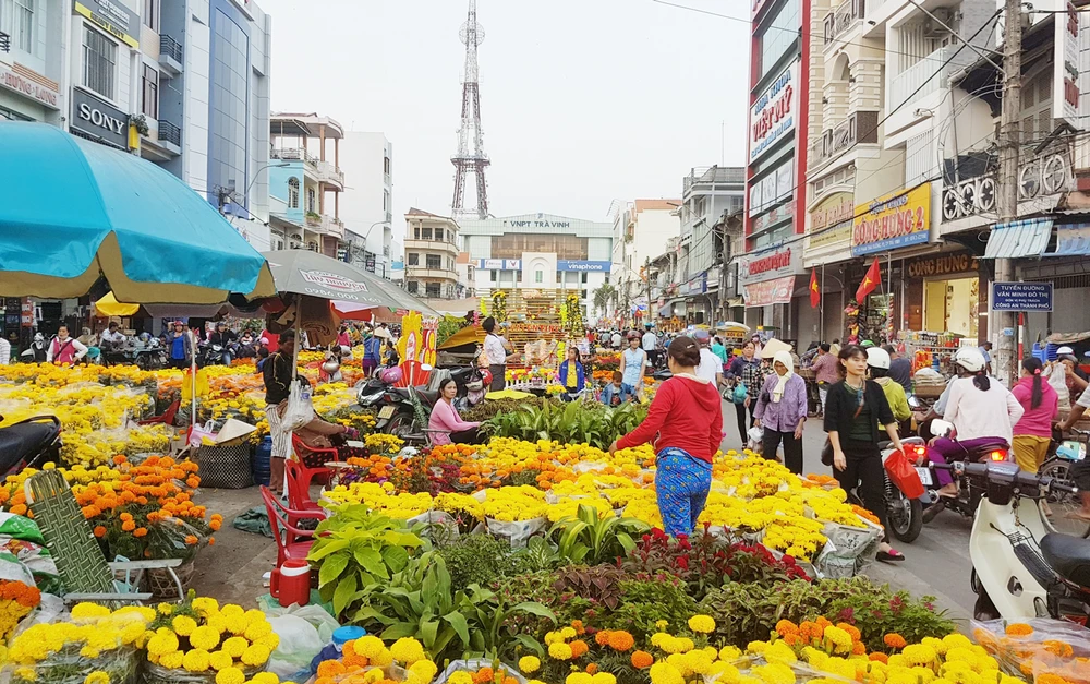 Thị trường hoa tết Trà Vinh sội đông phiên 30 tết