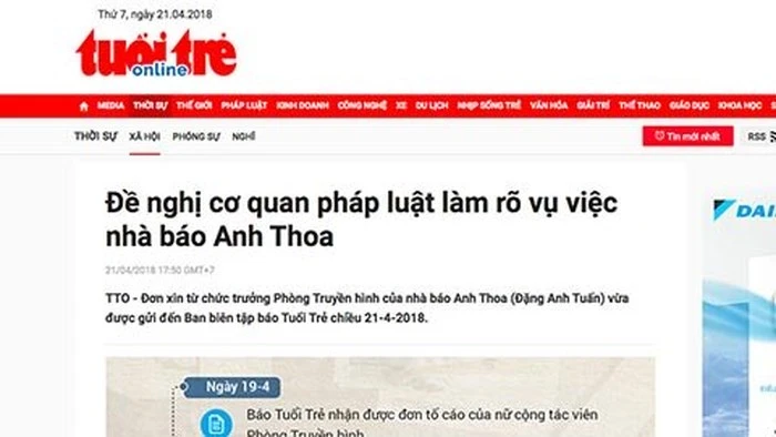 Đề nghị cơ quan pháp luật làm rõ vụ việc nhà báo Anh Thoa