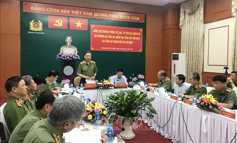 Thượng tướng Tô Lâm, Ủy viên Bộ Chính trị, Bộ trưởng Bộ Công an phát biểu. Ảnh: TTXVN