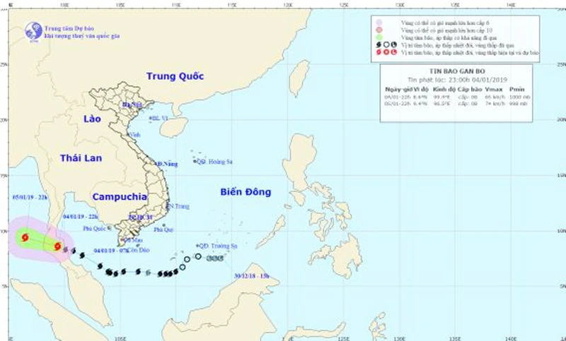 Vị trí và đường đi của cơn bão. Ảnh: Trung tâm Dự báo khí tượng thủy văn Quốc gia