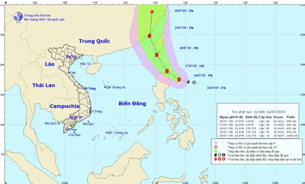 Chùm ảnh đường đi và vị trí cơn bão. Nguồn: TT Dự báo khí tượng thủy văn Quốc gia
