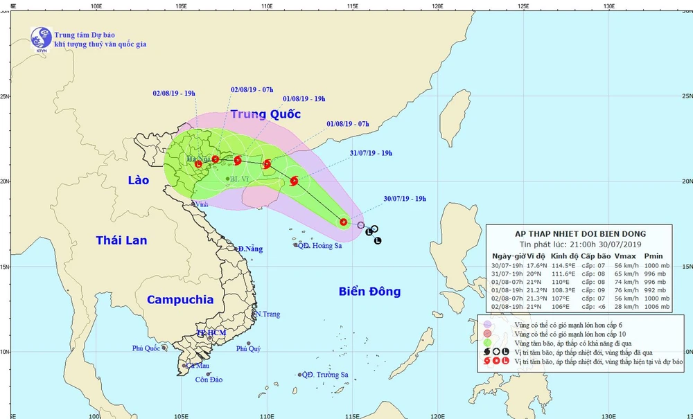 Chùm ảnh đường đi và vị trí cơn bão. Ảnh: Trung tâm Dự báo khí tượng thủy văn quốc gia