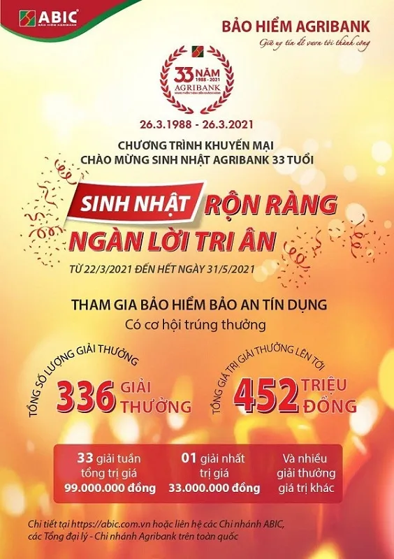 Agribank khuyến mãi lớn mừng sinh nhật lần thứ 33 ảnh 3 Agribank khuyến mãi lớn mừng sinh nhật lần thứ 33 ảnh 3