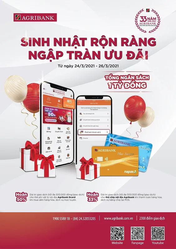 Agribank khuyến mãi lớn mừng sinh nhật lần thứ 33 ảnh 1 Agribank khuyến mãi lớn mừng sinh nhật lần thứ 33 ảnh 1