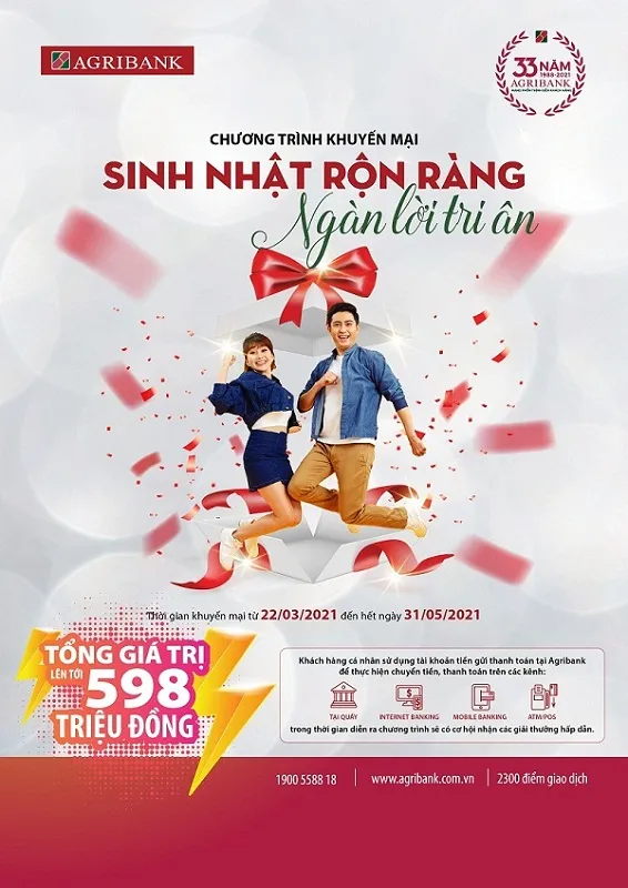 Agribank khuyến mãi lớn mừng sinh nhật lần thứ 33 ảnh 2 Agribank khuyến mãi lớn mừng sinh nhật lần thứ 33 ảnh 2