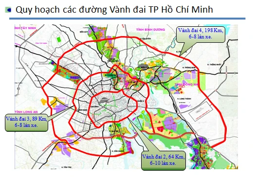 Sơ đồ các tuyến đường vành đai 2, 3 và 4 TPHCM. Ảnh: Tuoitre