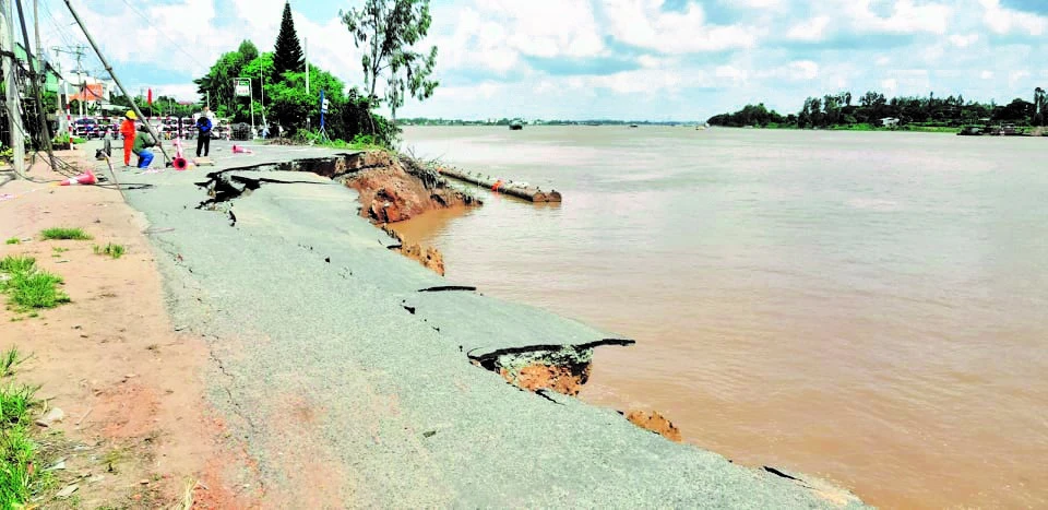 Sạt lở bờ sông ở An Giang ngày càng lan rộng. Ảnh: HUỲNH LỢI