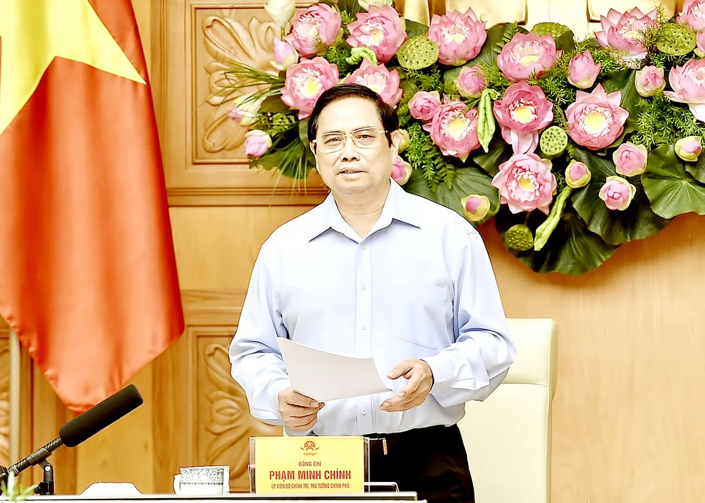 Thủ tướng Phạm Minh Chính phát biểu tại buổi làm việc giữa Thường trực Chính phủ với tập thể lãnh đạo Ban Dân vận Trung ương. Ảnh: VIẾT CHUNG