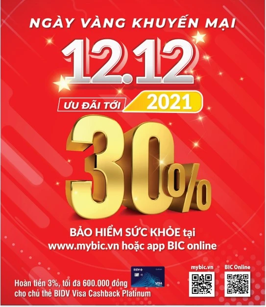 Ngày vàng 12-12: BIC giảm tới 30% phí bảo hiểm sức khỏe trực tuyến