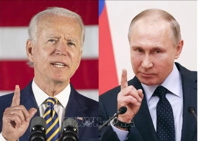 Tổng thống Nga Vladimir Putin và người đồng cấp Mỹ Joe Biden ngày 12-2-2022 đã điện đàm để thảo luận về tình hình liên quan đến Ukraine. Ảnh: AFP/TTXVN