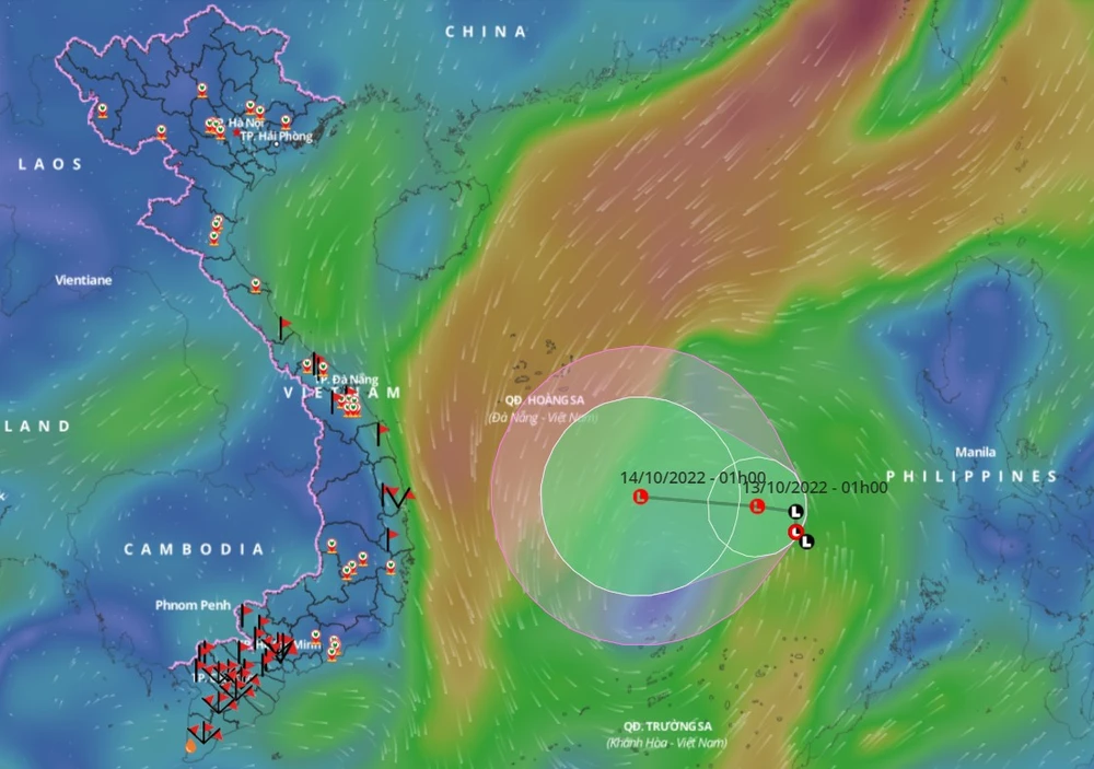 Vị trí và đường đi của áp thấp nhiệt đới lúc 10 giờ ngày 13-10. Ảnh: vndms