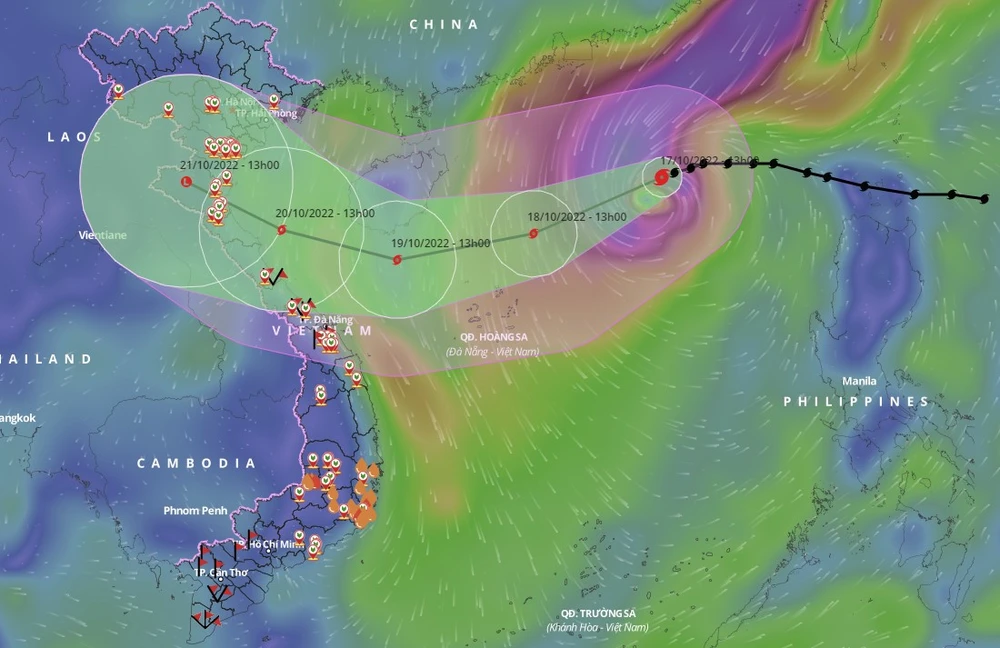 Dự báo vị trí và đường đi của bão số 6. Ảnh: vndms