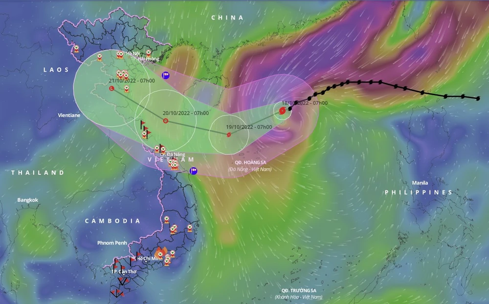 Dự báo vị trí và đường đi của bão số 6. Ảnh: vndms