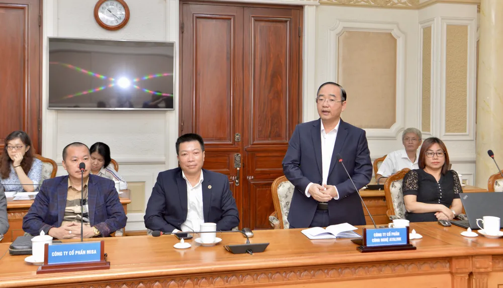 Đại diện doanh nghiệp CNTT phát biểu tại hội nghị. Ảnh: CAO THĂNG