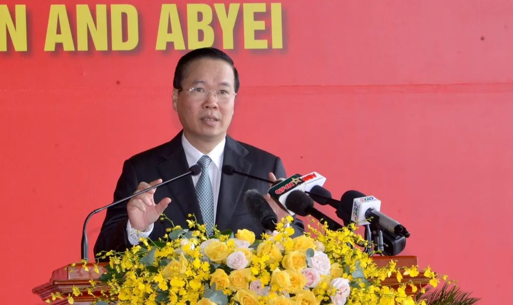 Chủ tịch nước Võ Văn Thưởng phát biểu tại lễ xuất quân. Ảnh: CAO THĂNG Chủ tịch nước Võ Văn Thưởng phát biểu tại lễ xuất quân. Ảnh: CAO THĂNG