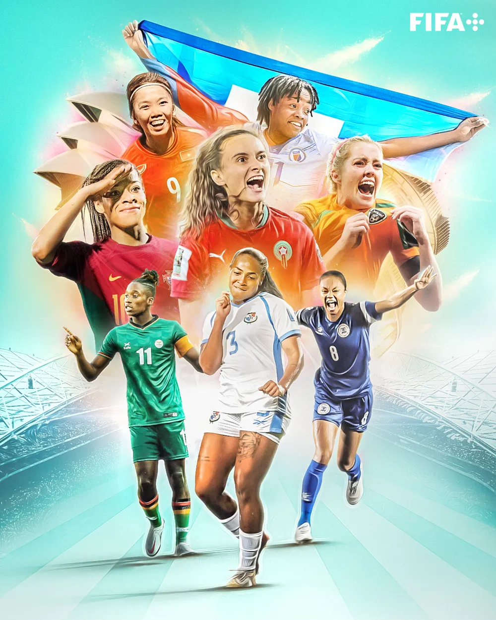 Poster cổ động ngày hội bóng đá nữ thế giới 2023