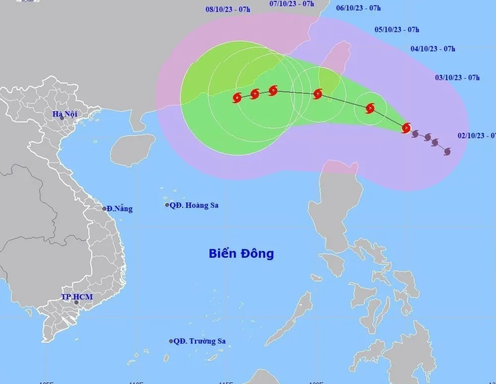 Dự báo vị trí và đường đi của bão Koinu. Ảnh: TT DBKTTV Quốc gia