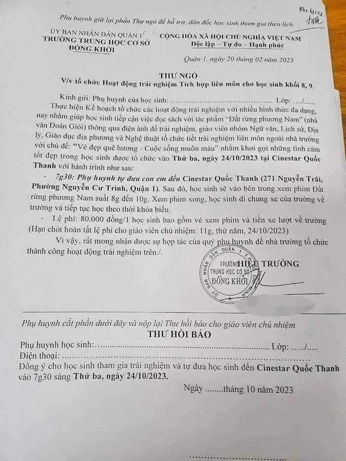 Nội dung thư ngỏ của Trường THCS Đồng Khởi (quận 1) Nội dung thư ngỏ của Trường THCS Đồng Khởi (quận 1)