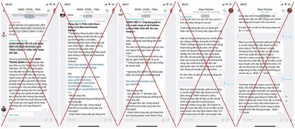 Trao đổi giữa admin và các ứng viên trong một nhóm chat mạo danh thương hiệu PVOIL Trao đổi giữa admin và các ứng viên trong một nhóm chat mạo danh thương hiệu PVOIL