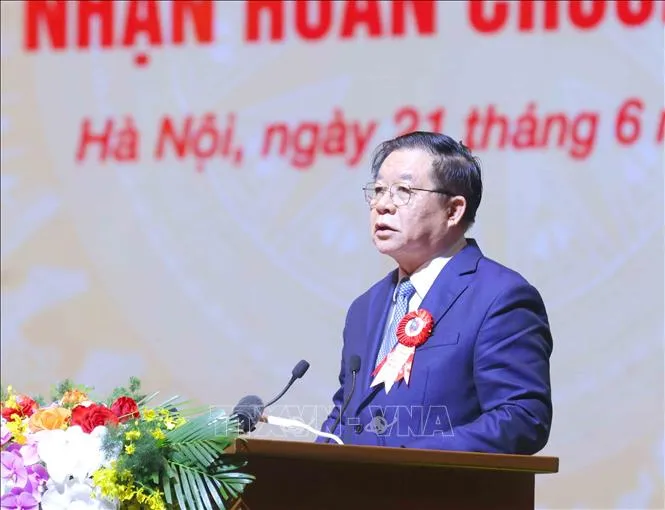 Trưởng ban Tuyên giáo và Dân vận Trung ương Nguyễn Trọng Nghĩa đọc diễn văn tại lễ kỷ niệm. Ảnh: TTXVN dc nguyentrongnghia.jpg