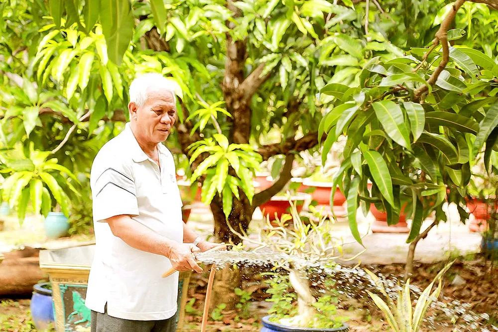 Ông Đoàn Thanh Tường, nông dân tiêu biểu của xã Cần Giờ (TPHCM), chăm sóc vườn cây ăn trái. Ảnh: ĐỨC TRUNG