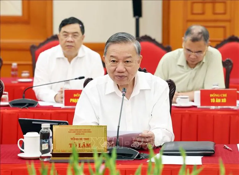 Tổng Bí thư Tô Lâm phát biểu tại buổi làm việc. Ảnh: TTXVN tongbithu.jpg