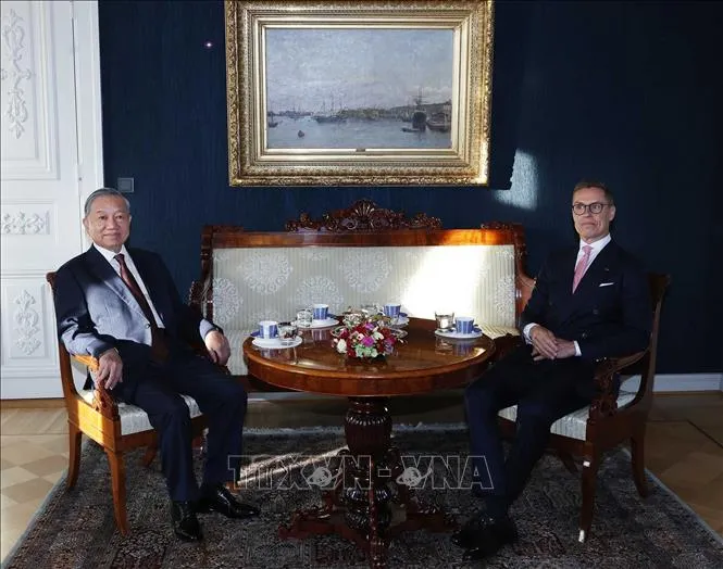 Tổng Bí thư Tô Lâm và Tổng thống Cộng hòa Phần Lan Alexander Stubb hội đàm hẹp. Ảnh: Thống Nhất/ TTXVN tongbithu8.jpg