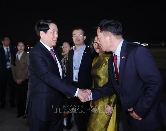 Chủ tịch nước Lương Cường rời sân bay Gimhae, kết thúc tốt đẹp chuyến tham dự Tuần lễ Cấp cao APEC lần thứ 32 và làm việc song phương tại Hàn Quốc. Ảnh: Lâm Khánh/TTXVN chutichnuoc_luongcuong2.jpg