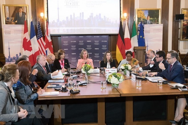 he foreign ministers of the Group Seven (G7) express concern about the situation in the East and South China seas. (Photo: AFP/VNA)