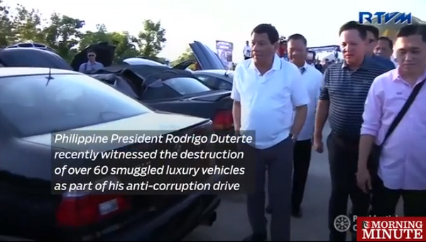 Philippines destroys dozens of luxury cars in anti-corruption campaign