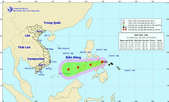 Đường đi và vị trí cơn bão. Nguồn: Trung tâm Dự báo khí tượng - thủy văn Trung ương