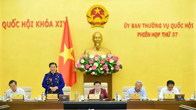 Phó Chủ tịch Thường trực Quốc hội Tòng Thị Phóng phát biểu tại phiên họp. Ảnh: VIẾT CHUNG