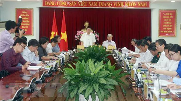 Đồng chí Phan Đình Trạc phát biểu tại buổi làm việc với Ban Thường vụ Tỉnh ủy Đồng Nai. Ảnh: Sỹ Tuyên/TTXVN