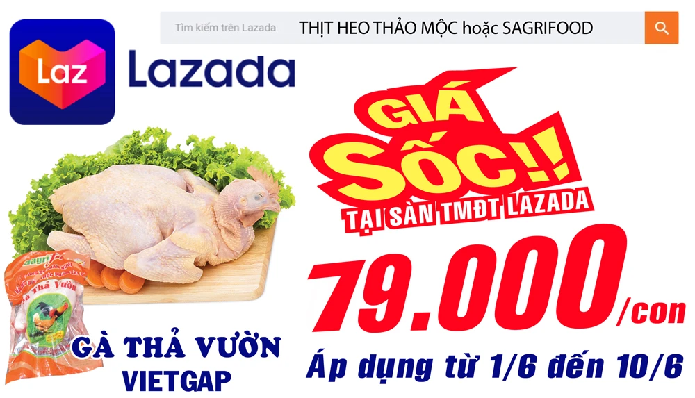 Gà thả vườn VietGAP 79.000 đ/con tại sàn TMĐT LAZADA từ ngày 1-6 đến 10-6