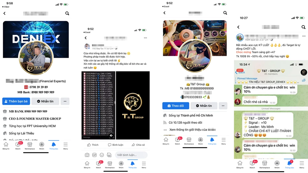 Một số tài khoản sử dụng tên thương hiệu và logo của T&T Group làm tên đại diện nhóm để kêu gọi tham gia các sàn giao dịch tiền ảo có tên Deniex, Binamex