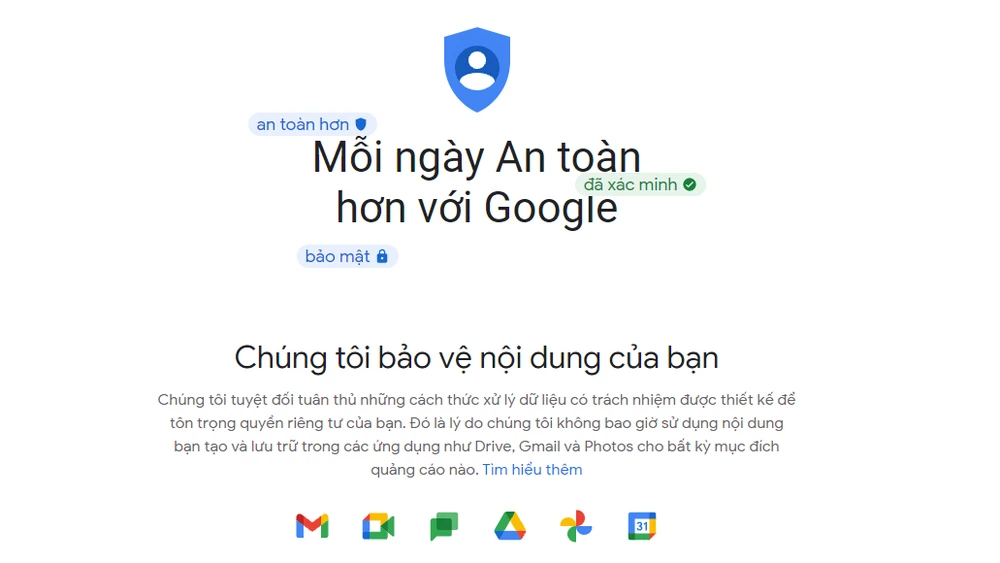 An toàn hơn cùng Google. Ảnh chụp màn hình