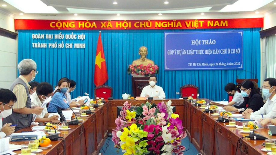 Quang cảnh hội thảo góp ý dự án Luật Thực hiện dân chủ ở cơ sở. Nguồn: Thanhuytphcm