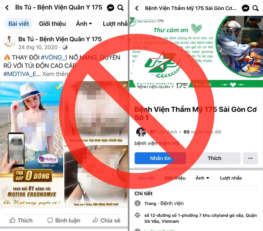 Hình ảnh giả mạo thông tin bác sĩ và Bệnh viện Quân y 175. Ảnh: BVCC