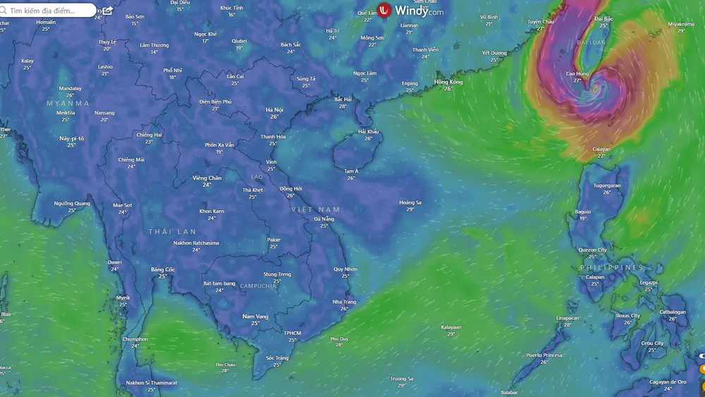 Vị trí của bão Koinu. Nguồn: Windy