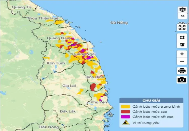 Bản đồ nguy cơ lũ quét, sạt lở. Nguồn TTDBKTTVQG Bản đồ nguy cơ lũ quét, sạt lở. Nguồn TTDBKTTVQG