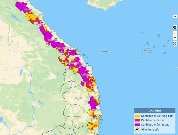 Bản đồ nguy cơ lũ quét, sạt lở đất đá trên các khu vực. Nguồn: Trung tâm Dự báo Khí tượng thủy văn Quốc gia