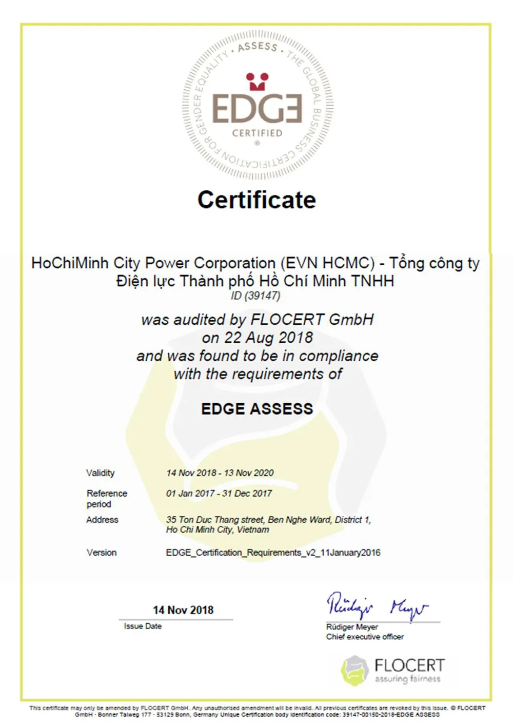 EVNHCMC nhận Chứng chỉ bình đẳng giới toàn cầu ảnh 1 EVNHCMC nhận Chứng chỉ bình đẳng giới toàn cầu ảnh 1