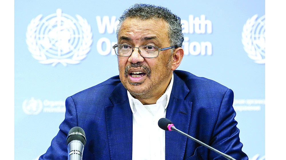 Ông Tedros Adhanom Ghebreyesus, Tổng Giám đốc Tổ chức Y tế thế giới, trong cuộc họp báo về dịch bệnh viêm phổi do virus Corona mới gây ra tại Geneva, Thụy Sĩ. Ảnh: TTXVN 